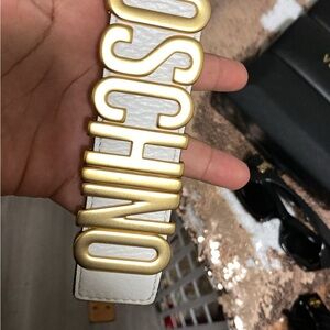 Moschino Gold and White Statement Belt